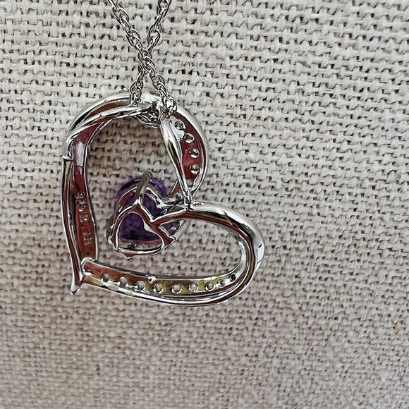 V-401597909_0_565.jpg?pristine  Heart Shaped Amethyst and Diamond Necklace Sterling Silver NWOT
